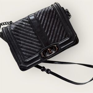 Rebecca Minkoff Chevron Quilted Small Love crossbody bag in black leather